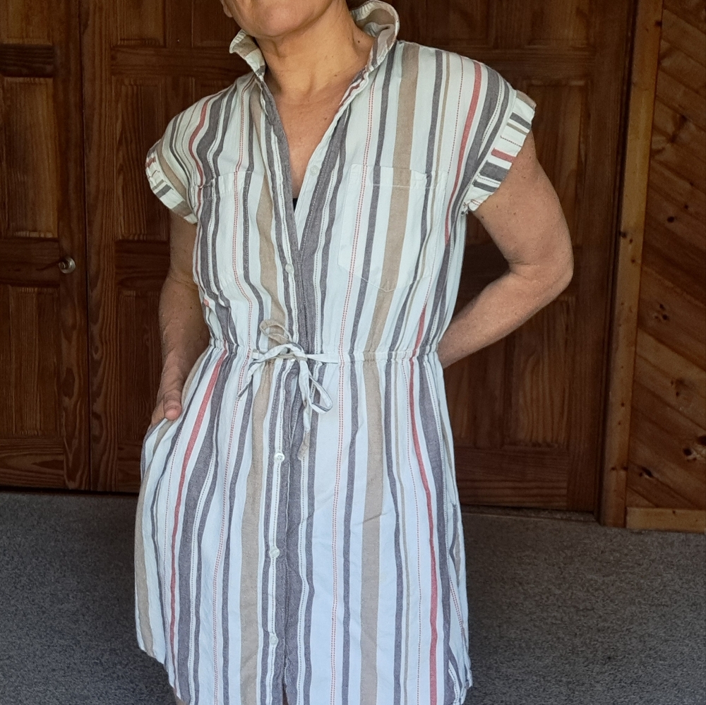 Japna cotton striped Short sleeve shirt dress button front szS - Picture 11 of 11